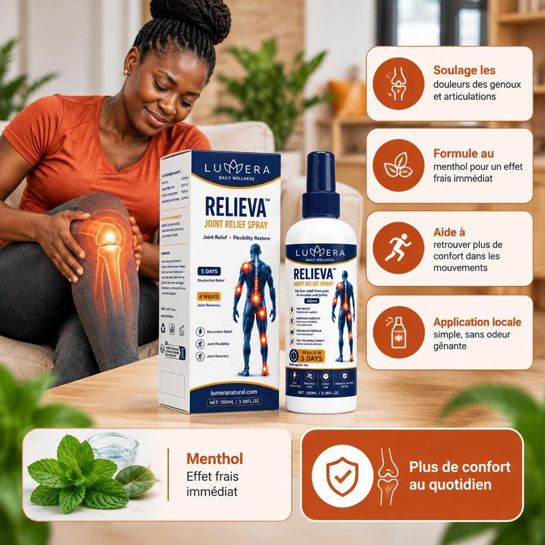 Affiche — Spray Anti-Douleur LUMERA Relieva : Soulagez Genoux, Dos et Articulations