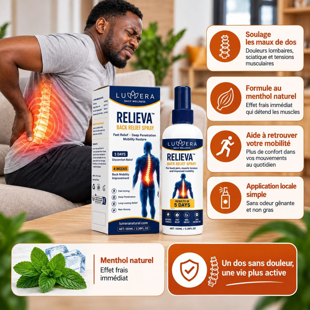 Spray Anti-Douleur LUMERA Relieva : Soulagez Genoux, Dos et Articulations et nerf