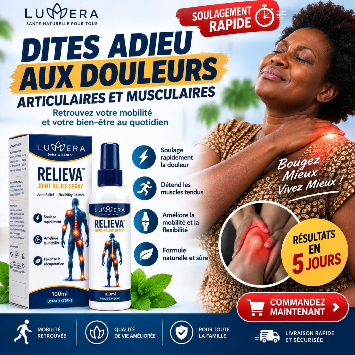 Spray Anti-Douleur LUMERA Relieva : Soulagez Genoux, Dos et Articulations et nerf